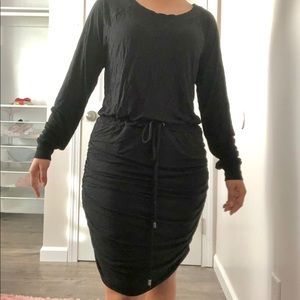 Black long sleeved drawstring dress